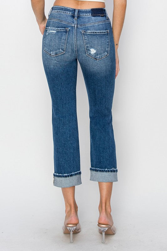 Carmen Midrise Distressed cuffed Ankle Straight Risen Jeans