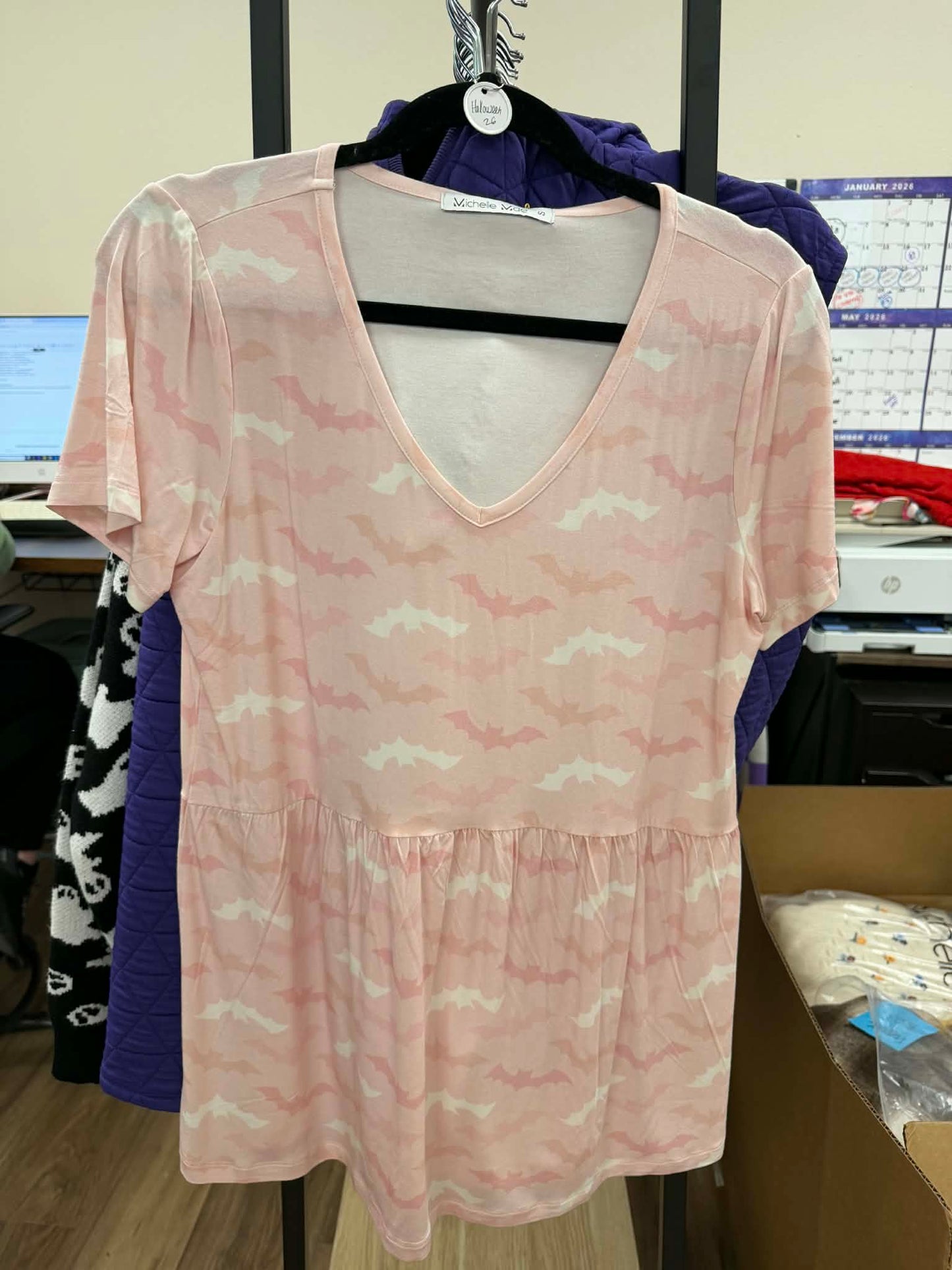 Sarah Ruffle Short Sleeve - Blush Bats