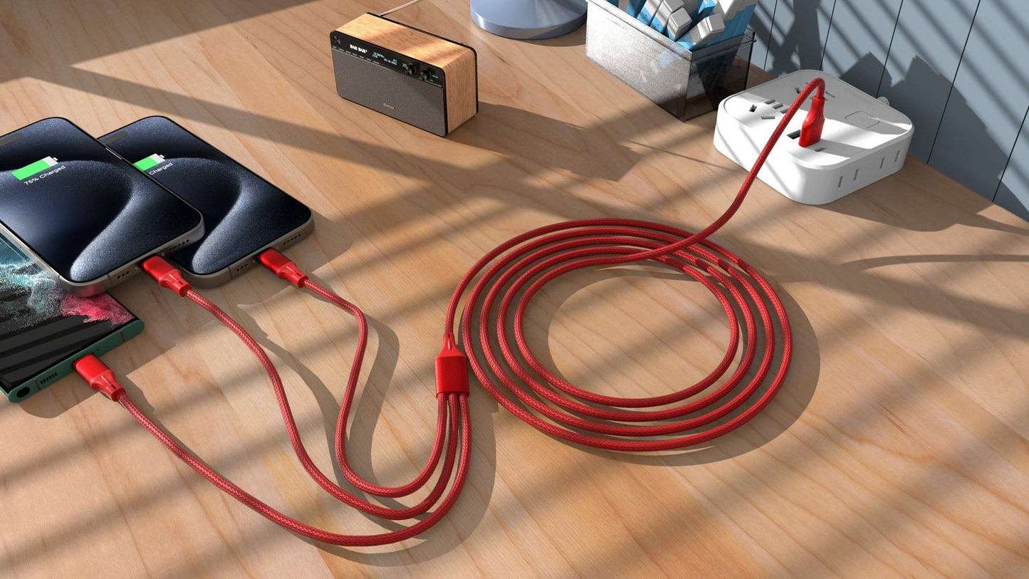 3-in-1 Pink Cable For IPhone/Ipad & Android Devices