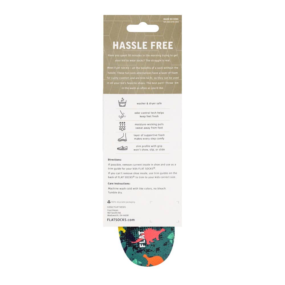 Dinosaur FLAT SOCKS Kids: 8 Toddler to 4 Kid's