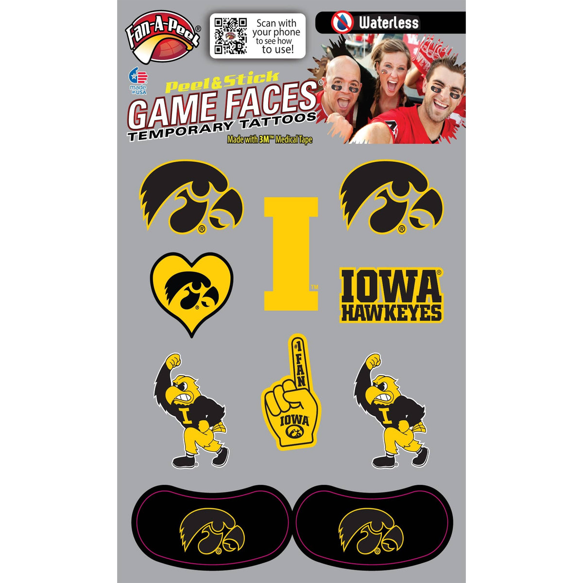 Iowa Hawkeyes Game Faces® Temporary Tattoos