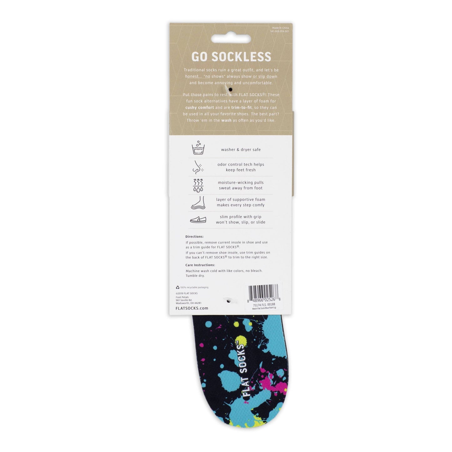 Paint Splatter FLAT SOCKS: One Size Small Fits up to Women's 11, Men's 10