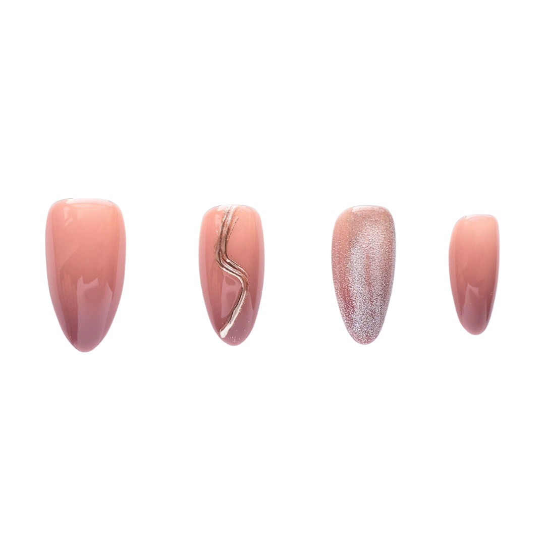 Mauve Mirage | Mauve Cat Eye Gold Swirl Press-On Nails Set