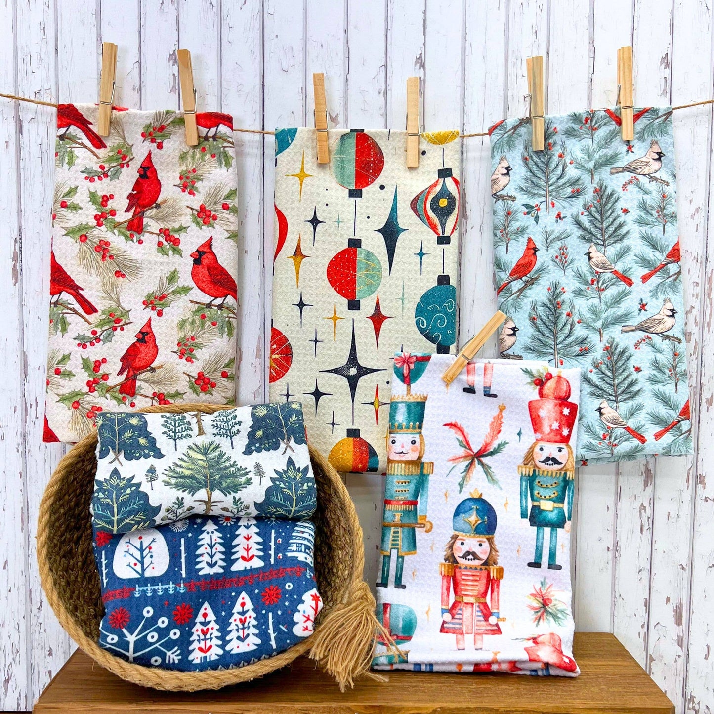 Holiday Ornaments - Christmas Decor Waffle Tea Towels
