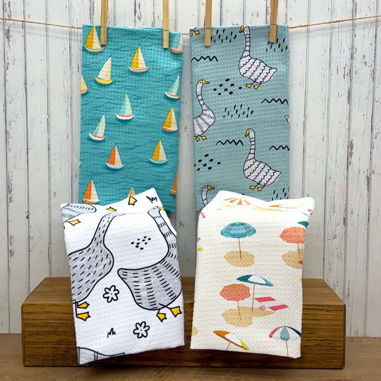 Gray Goose Farmhouse Kitchen Waffle Towels - Summer Decor