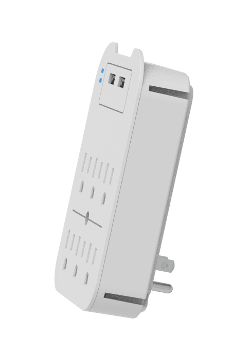 Black Charge Surge Protector, 6 Outlets/2 USB Ports