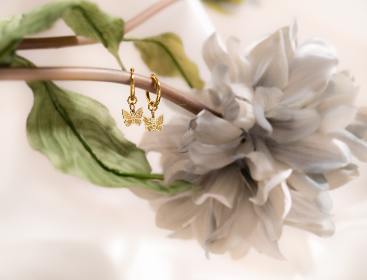 18K Gold PVD Stainless Steel Butterfly Huggie Earrings: Gold