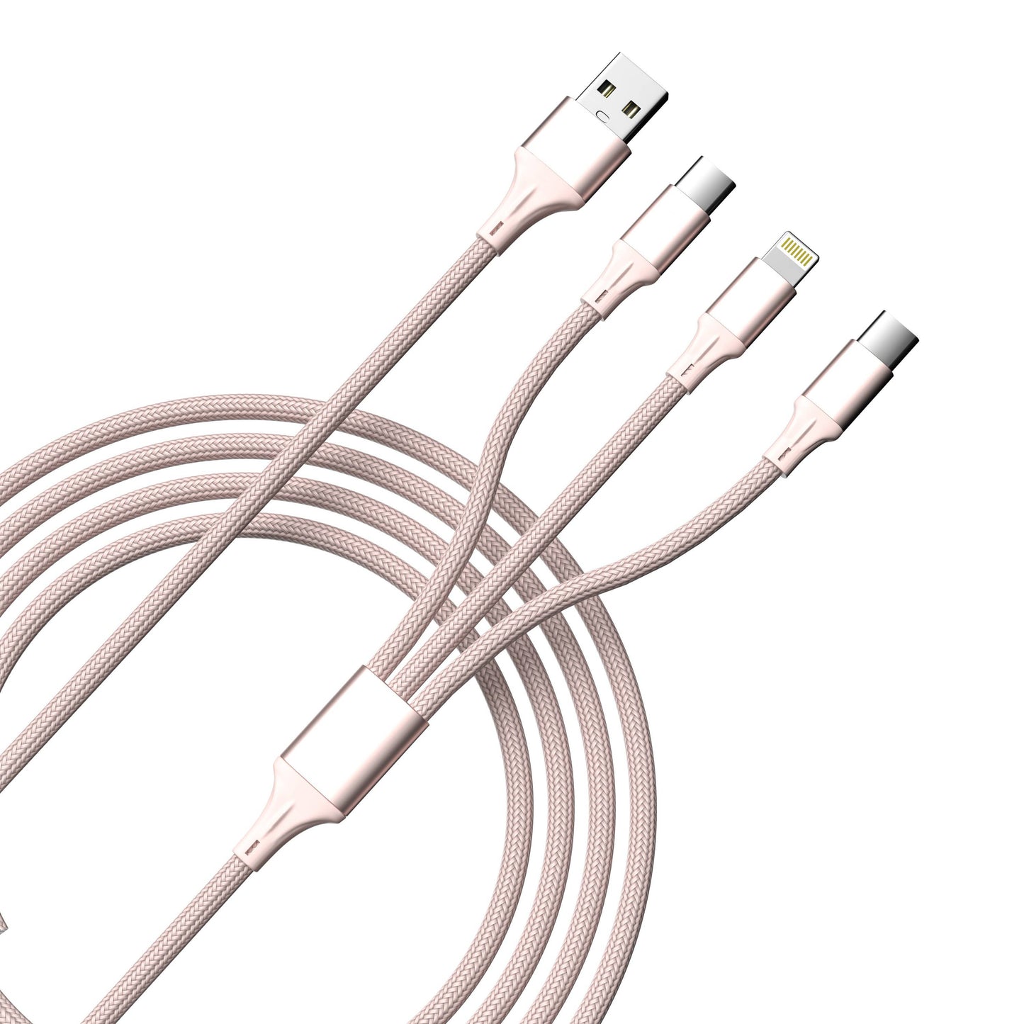 3-in-1 Pink Cable For IPhone/Ipad & Android Devices
