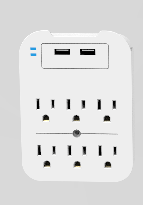 White Charge Surge Protector, 6 Outlets/2 USB Ports