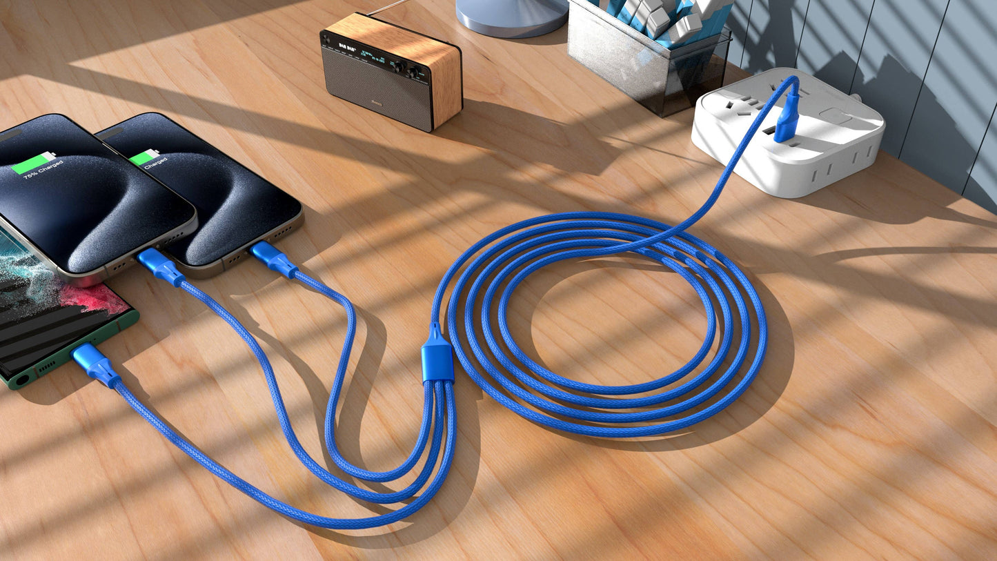 3-in-1 Blue Cable For IPhone/Ipad & Android Devices