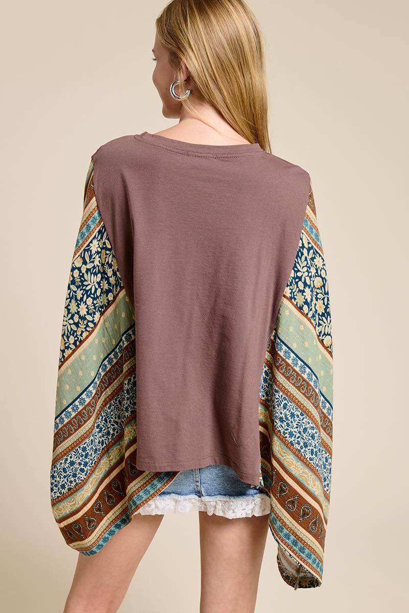 Western Elements Stamps Graphic Sheer Boho Kaftan Top