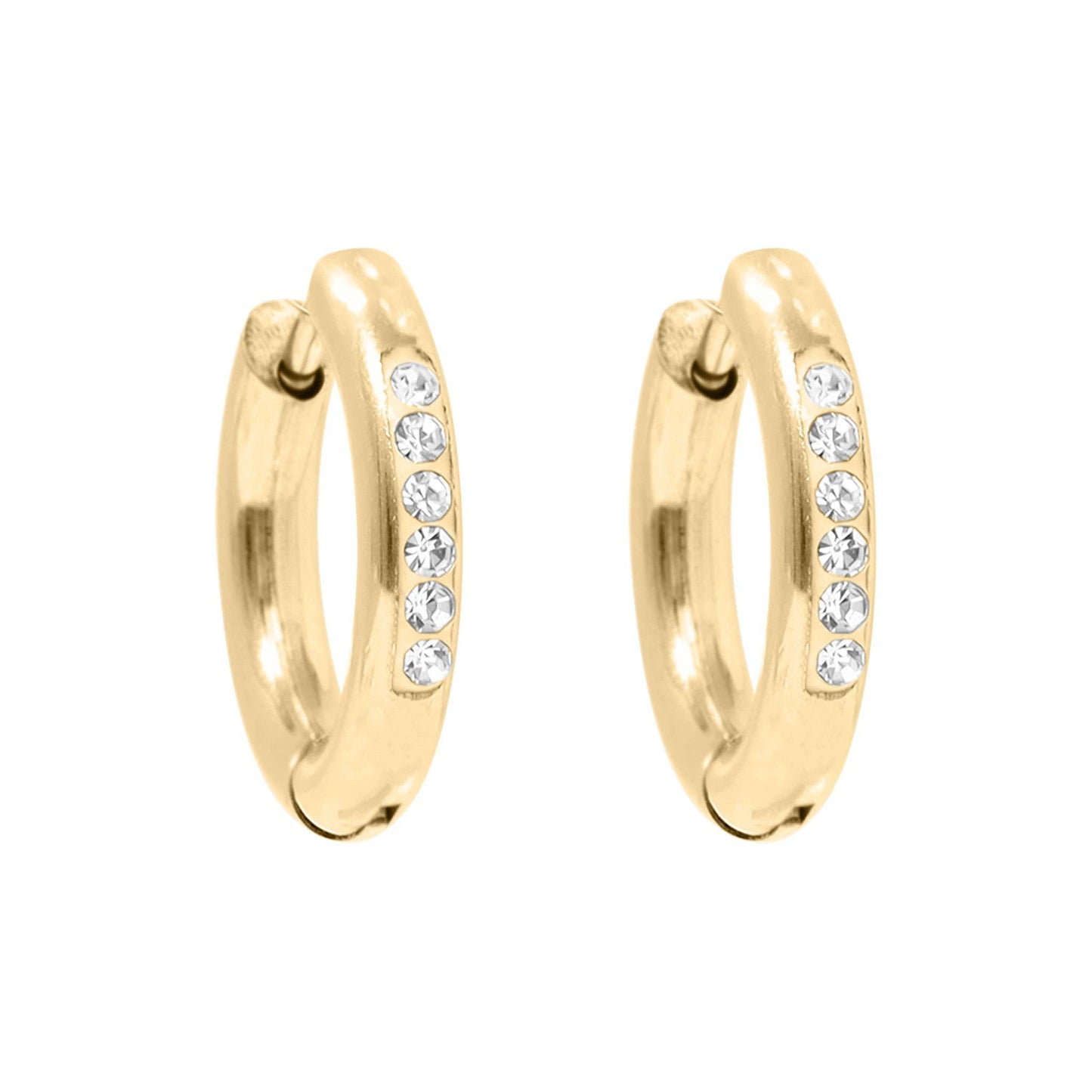 18K Gold PVD Stainless Steel CZ Huggie Hoop Earrings: Stainless / 15mm