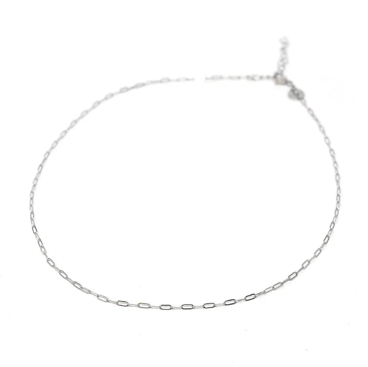 Mini Paperclip Chain Necklace Silver 18” + 2”