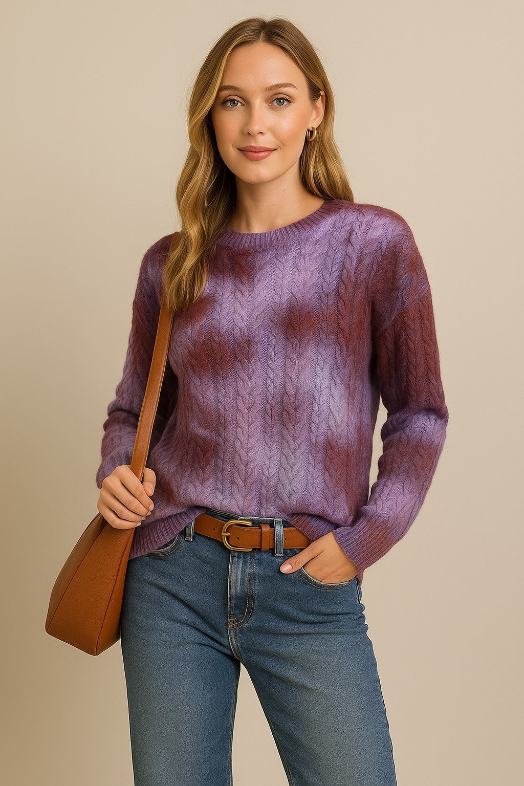 Plum Smoke Dyed Cable Knit Sweater
