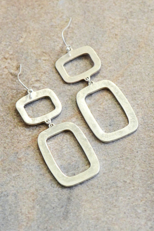 Hammered Metal Drop Earrings (Silver)
