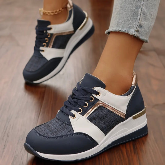 PreOrder Glitter Patched Lace-Up Wedge Sneakers