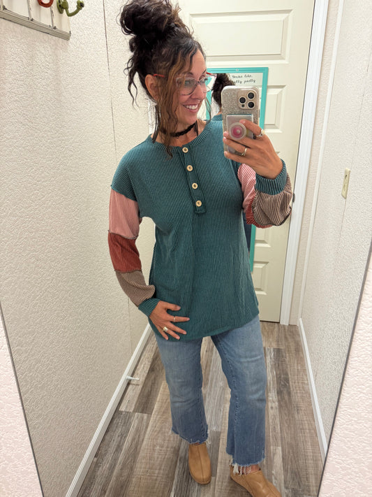 Autumn Color Blocking Corded Henley