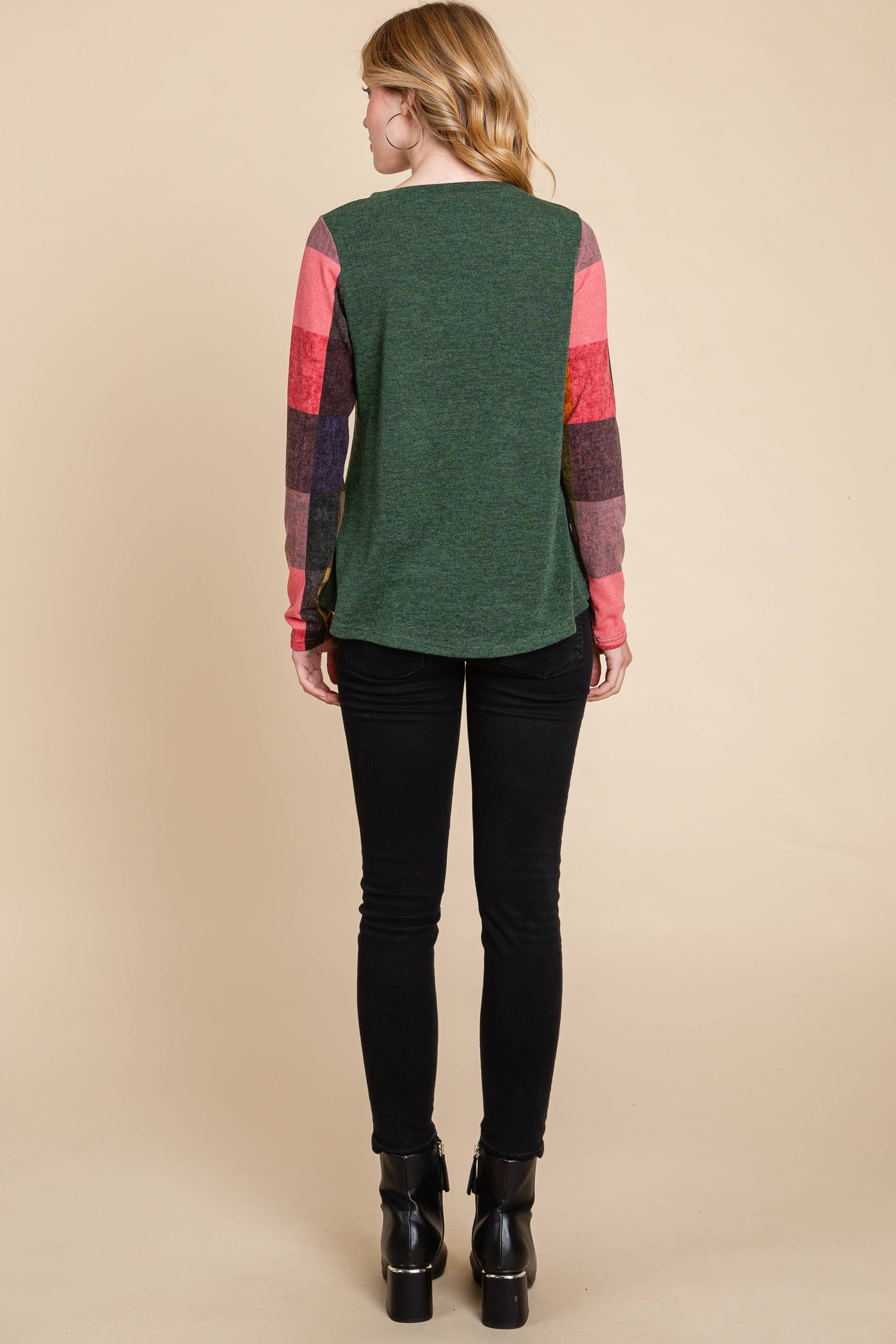 Aspen Color Block Plaid Longsleeve Top