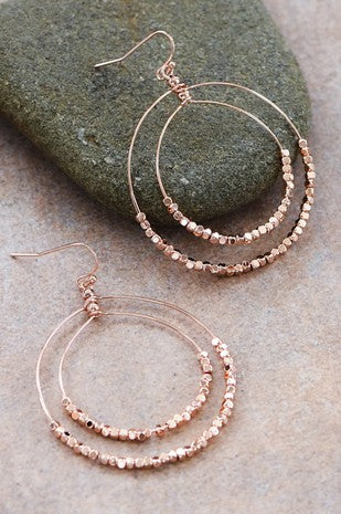 Rose gold be a double circle drop earrings