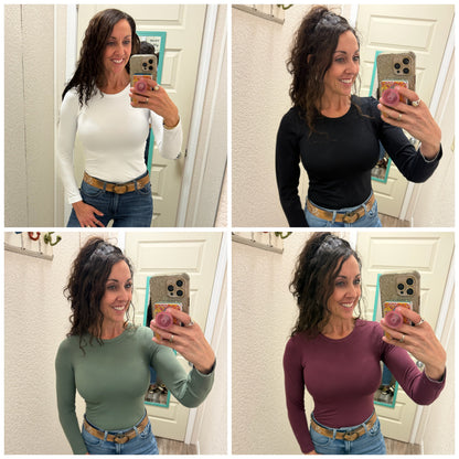 Plus Size Second Skin Seamless Round Neck Long Sleeve Top