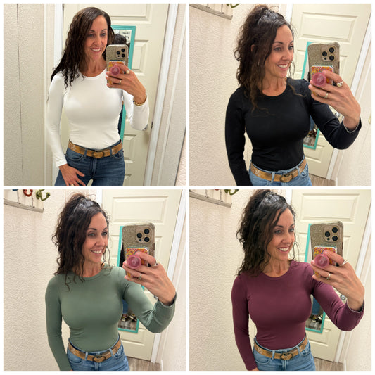One Size Second Skin Seamless Round Neck Long Sleeve Top