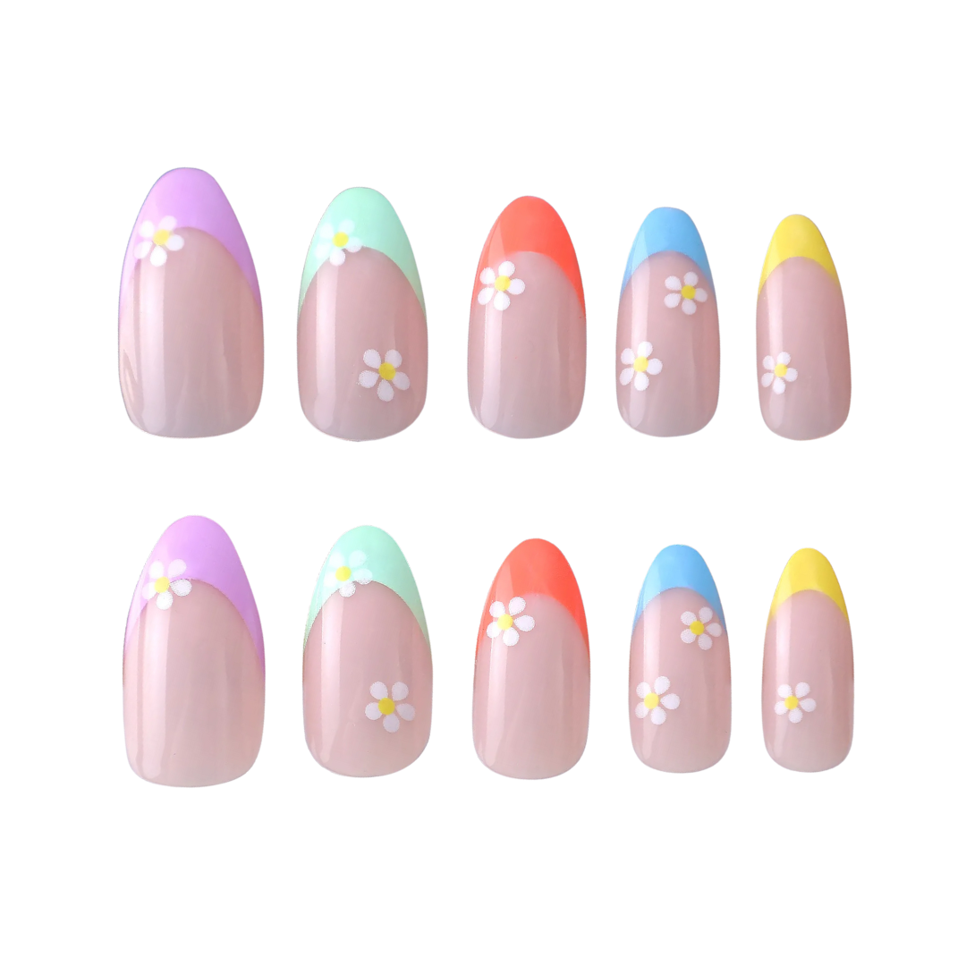 Playful Daisy | Bright Rainbow Daisy French Tip Press-Ons