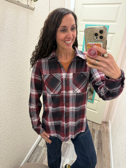 Maroon Plaid Button Up Flannel