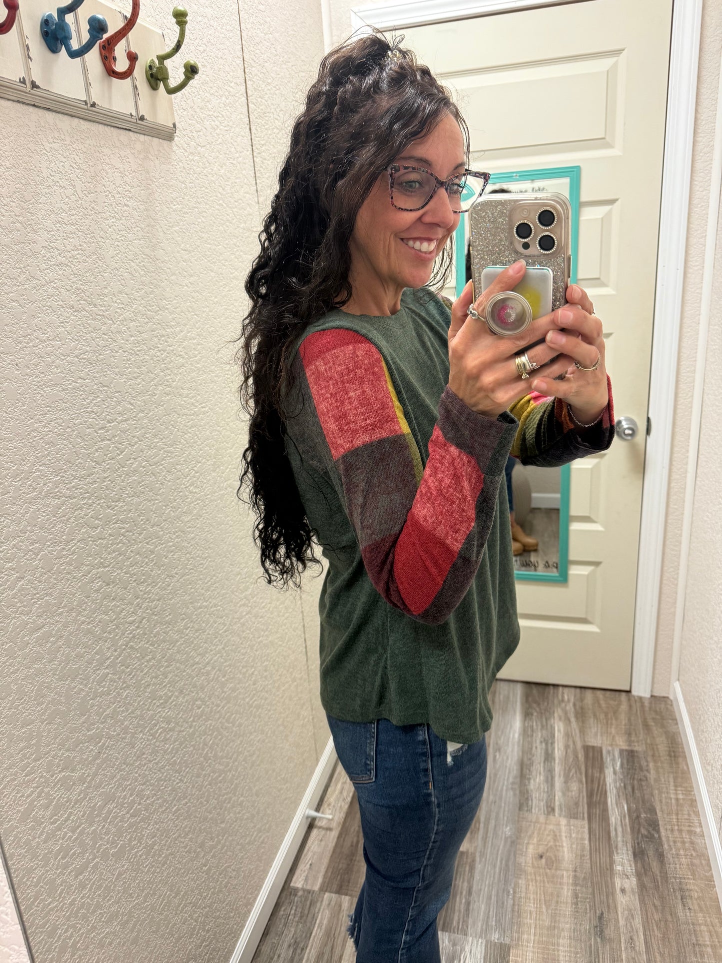 Aspen Color Block Plaid Longsleeve Top