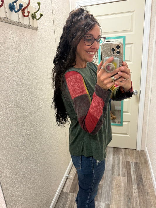 Aspen Color Block Plaid Longsleeve Top