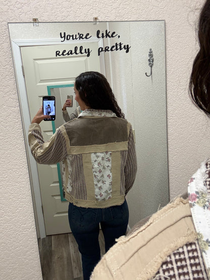 Vintage Patchwork Floral Geometric Neutral Cropped Jacket