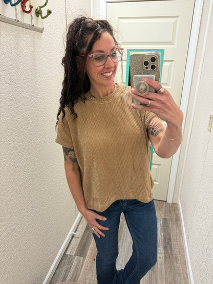 Sally Chenille Waffle Knit Cap Sleeve Top