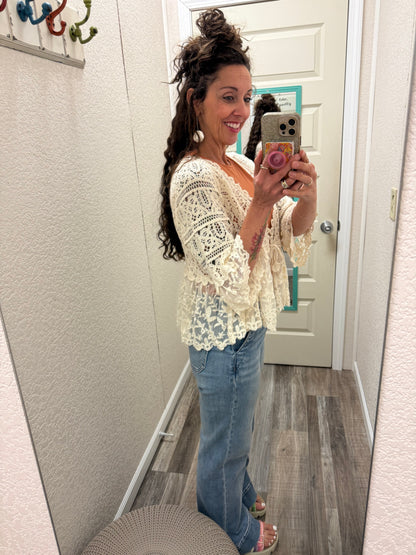 Coraline Crochet Floral Lace Cardigan: NATURAL / One Size