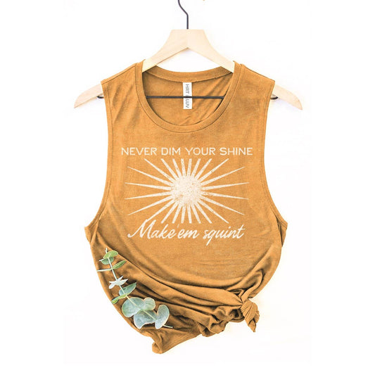 NEVER DIM YOUR SHINE GRAPHIC TANK TOP: Mineral Mustard