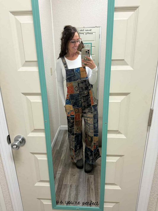 Far-Out Boho Crochet Patchwork Overalls