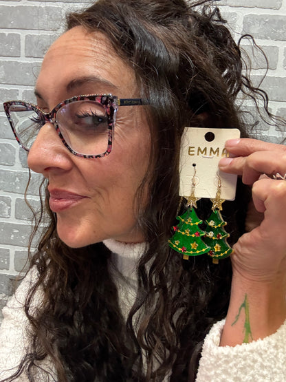 Green Christmas Tree Earrings