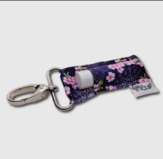 Purple Flowers LippyClipÂ® Lip Balm Holder