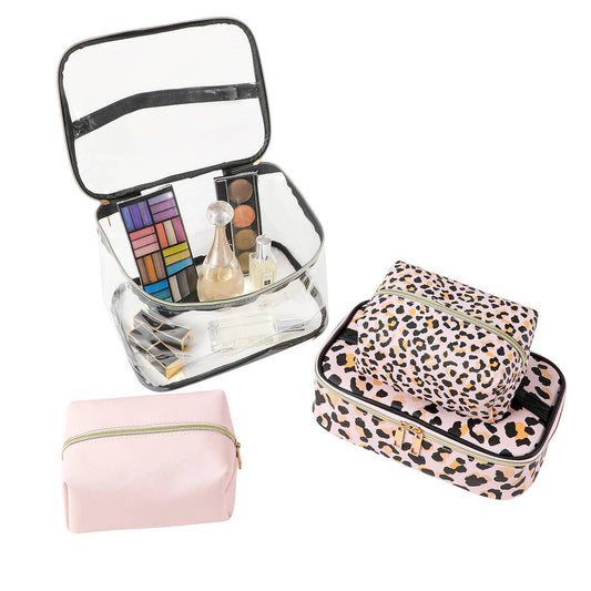 4pc Cheetah Pink Cosmetic Set