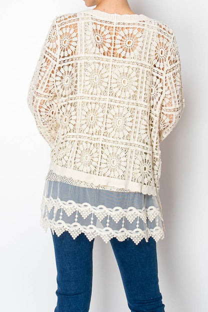 Candi Cropped Scalloped Crochet Button-Front Cardigan