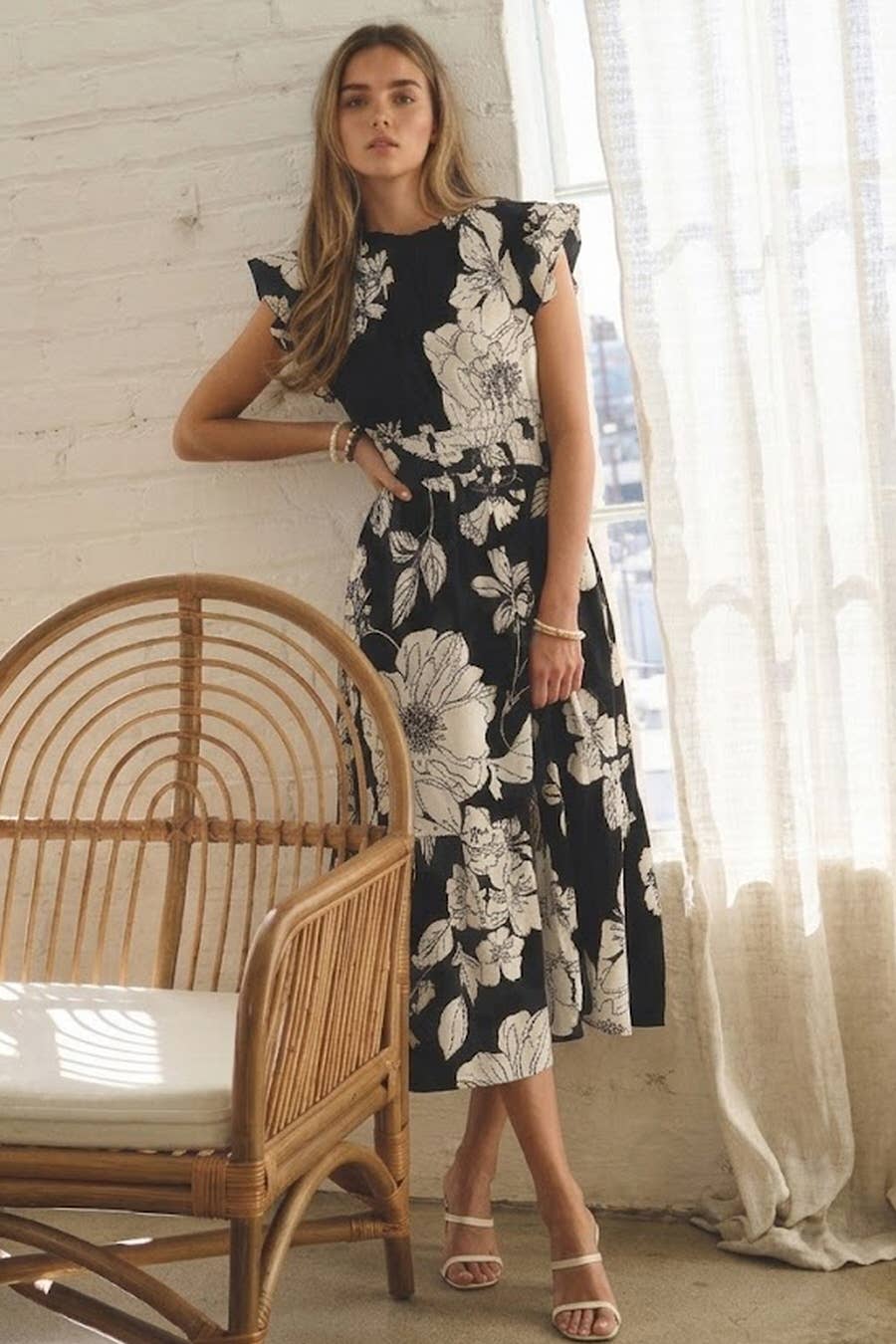 Annabelle Black Flutter Sleeve Dress: