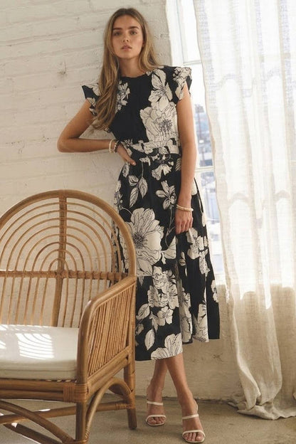 Annabelle Black Flutter Sleeve Dress: