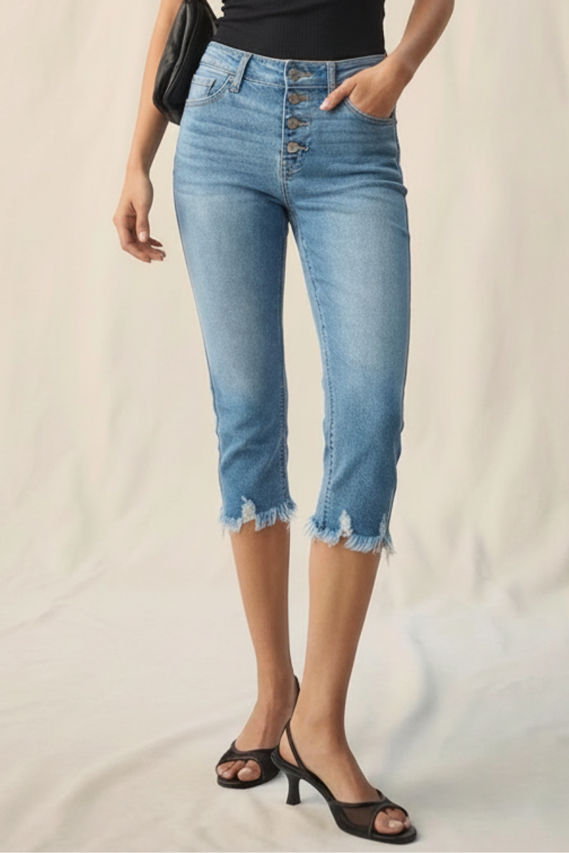 LisaAnn Mid Rise Button Fly Capri JEANS