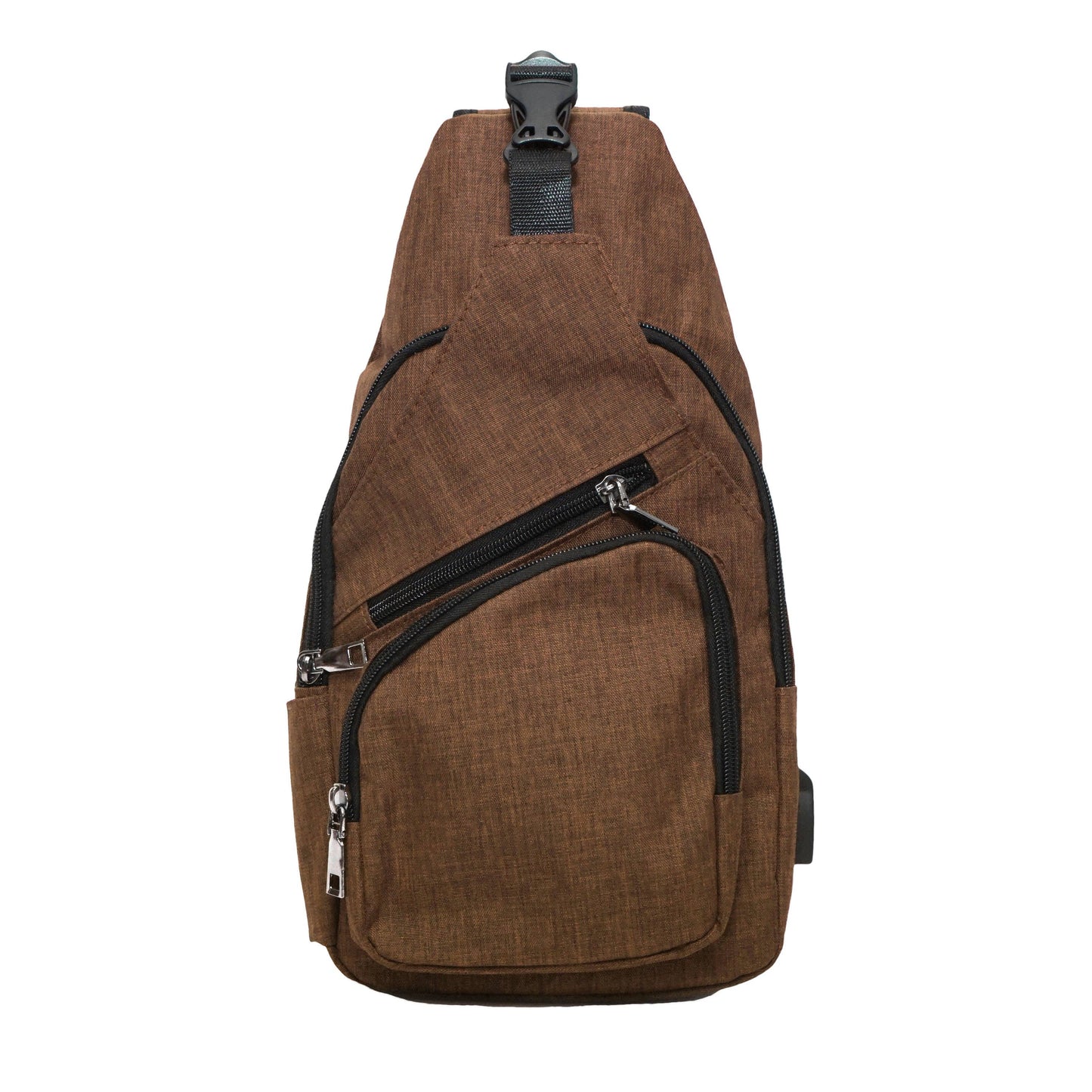 Brown Anti-theft Sling Daypack With USB Charging Port