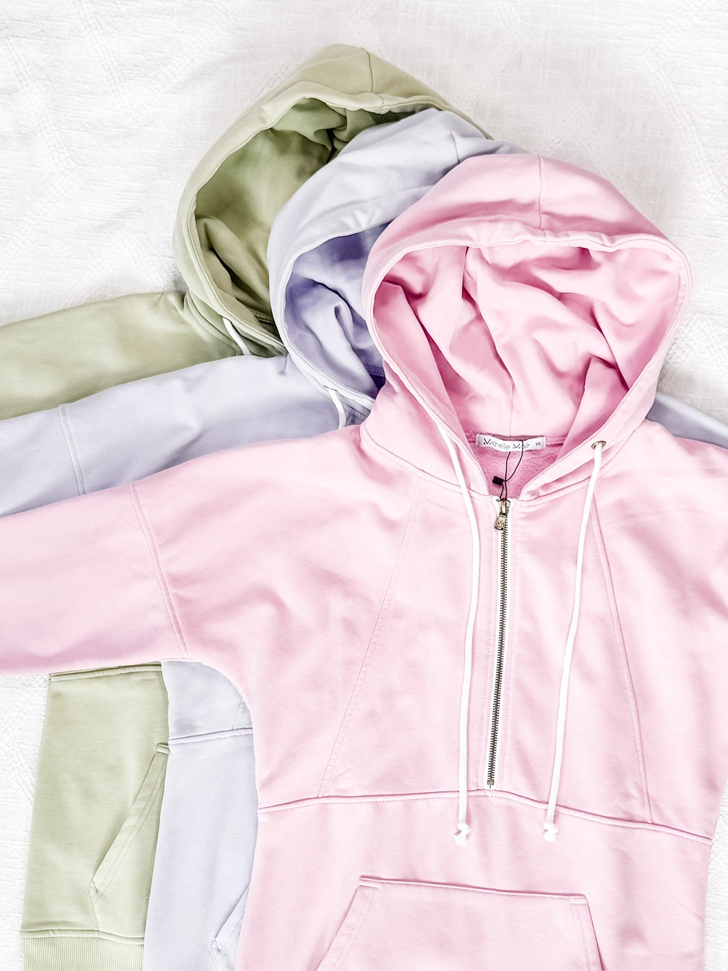 IN STOCK Vintage Wash HalfZip Hoodies - Cherry Blossom Pink