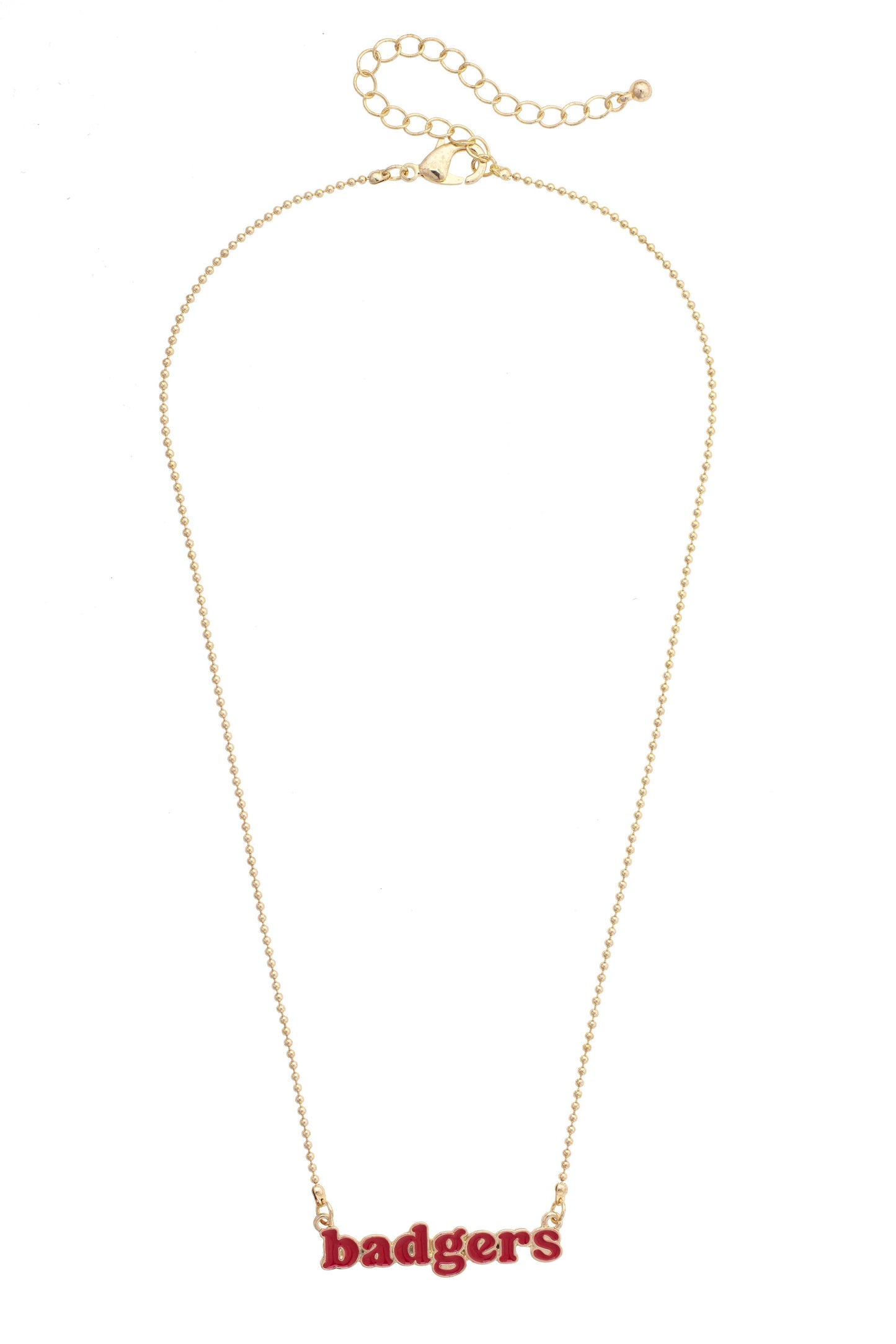 Wisconsin Badgers Slogan Necklace in Red/Shiny Gold