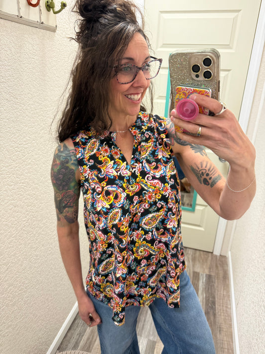 Lizzy Black Paisley Tank