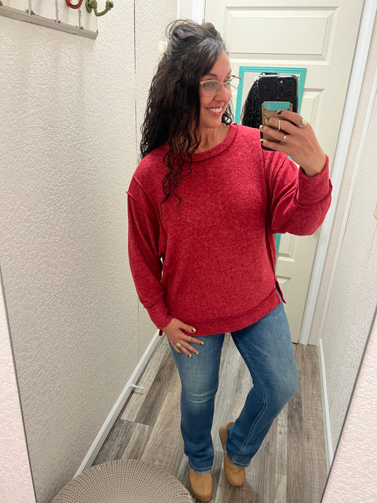 Emmy Lou - Dark Red - Oversized Hacci Sweater Top