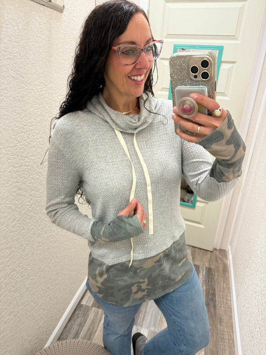 Kammy Camo COWL NECK Top With Thumbholes