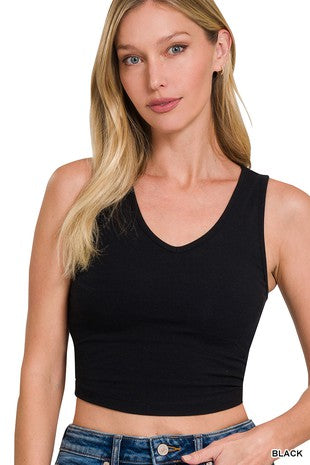 Black - The Viral V-Neck Fitted Crop Tank