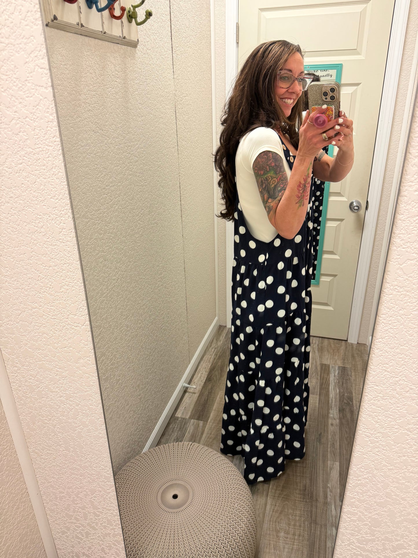 Polly Polka Dot Sling Maxi Jumpsuit: Navy White