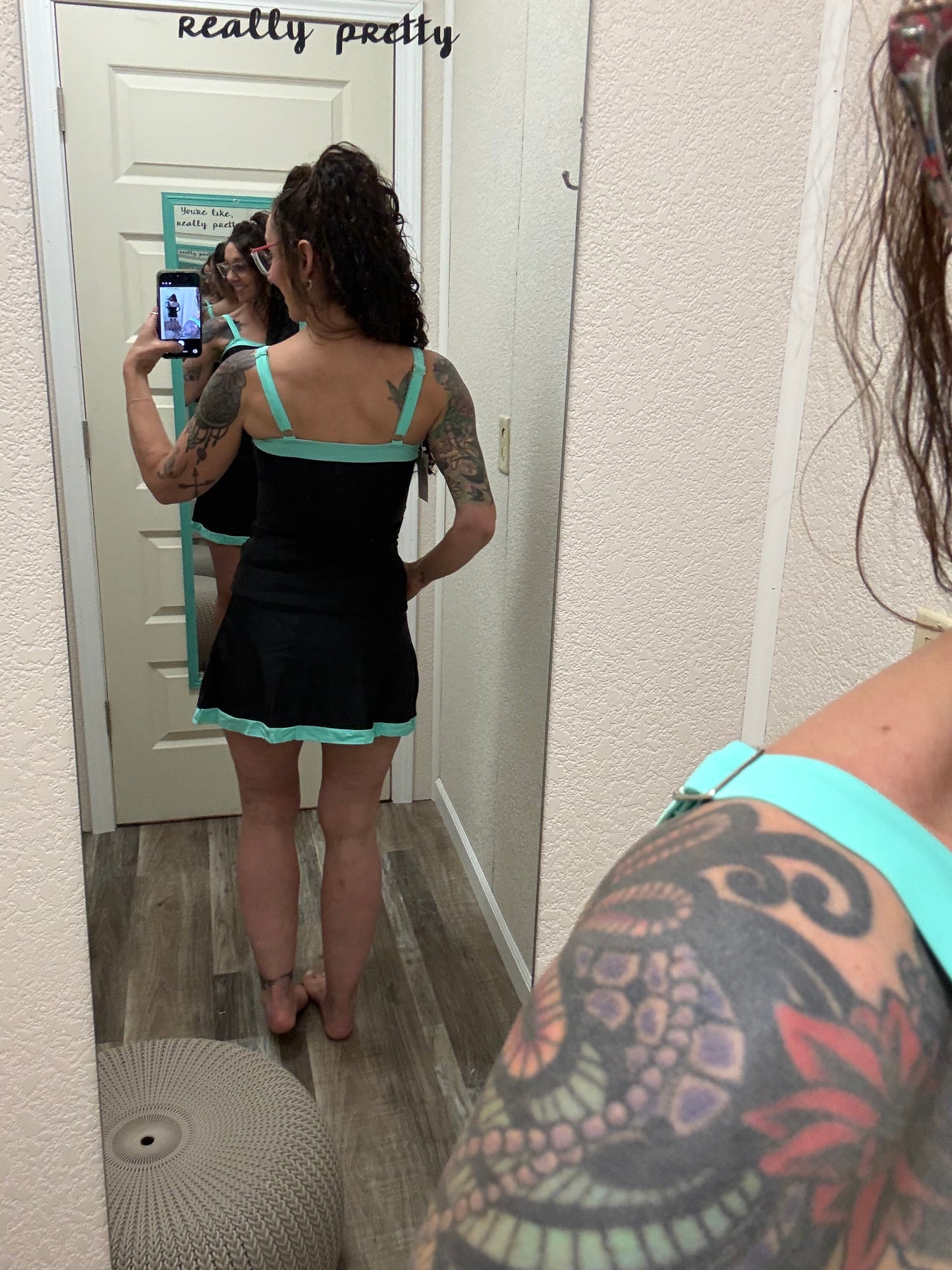 Hit The Pool Skirted Swimsuit- Black/Aqua